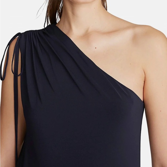 Halston Heritage One Shoulder Navy Jersey Gown - Picture 3 of 9